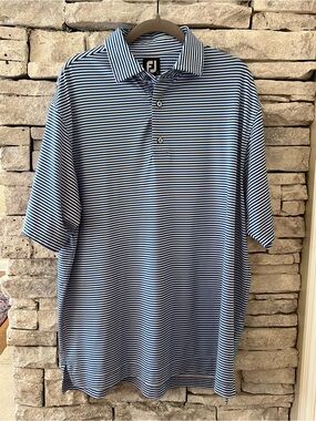 FootJoy Men's Blue & White Striped Performance Polo Shirt Size Large